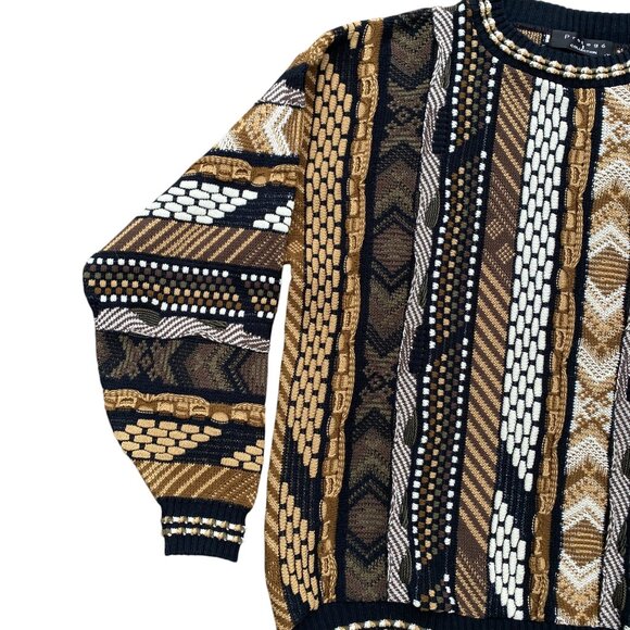 Vintage Protege Collection Stripe Coogi Style Sweater Brown 90s 3D Funky Knit-XL - Picture 7 of 14